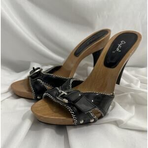 womens 5” Stiletto Heel Patten Black Crock Print Buckle And Studded Size 9